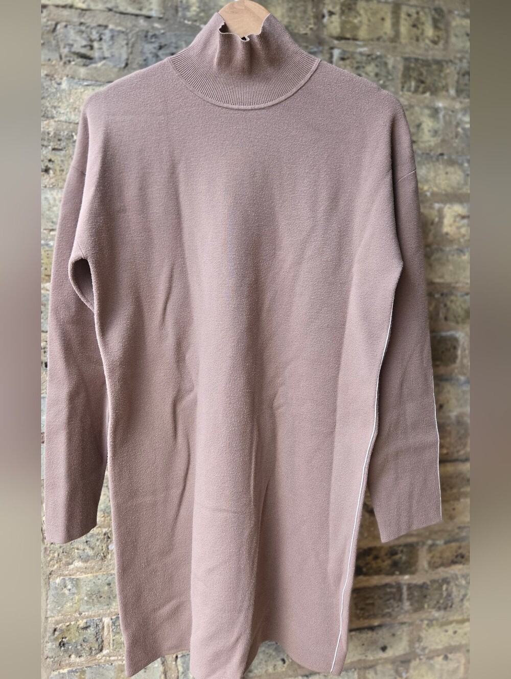 Theory Taupe Knit Turtleneck Dress